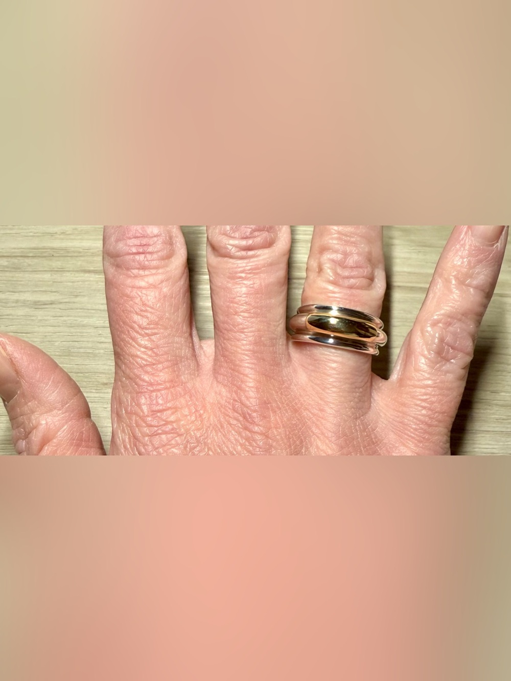 Greek Designer Ilias Lalaounis Sterling Silver & 14K Gold Band Ring, Size 7 - Picture 8 of 10